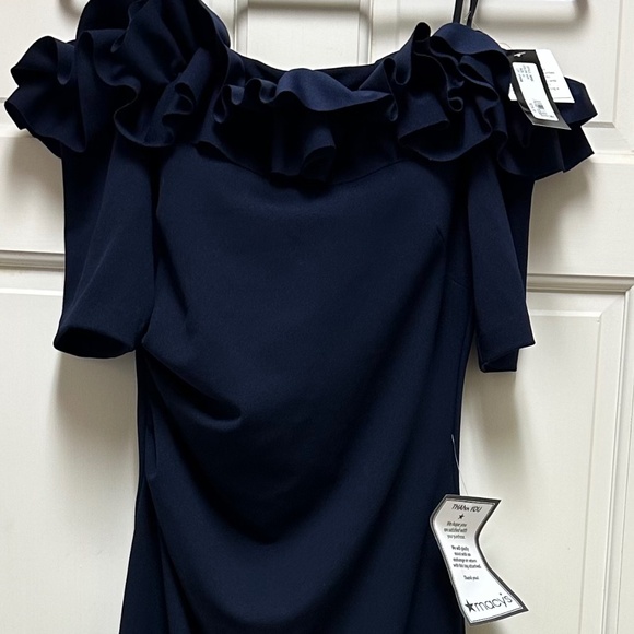 XSCAPE Navy Off Shoulder Long Gown NWT - Picture 2 of 7